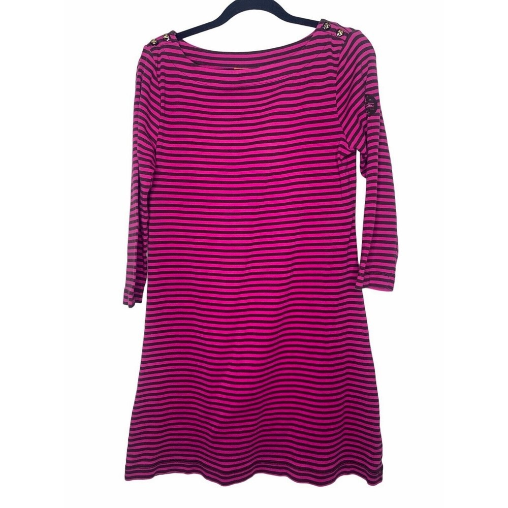 Tory Burch Womens Pima Cotton 3/4 Sleeve Tee Shirt Dress Size Large Stri…